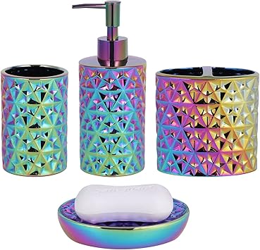 Amazon.com: Colorful Bathroom Accessories Set 4 Pcs, Lotion Soap ...