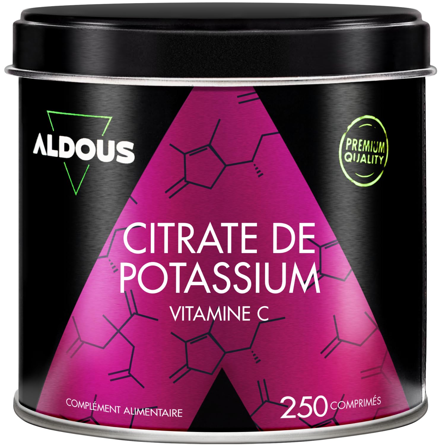 Citrate de potassium 3705 mg - 250 comprimés non enrobés - Potassium pur 1000 mg + Vitamine C 80 mg - Supplément sportif - Muscle, pression sanguine, système nerveux - Sans plastique - ALDOUS