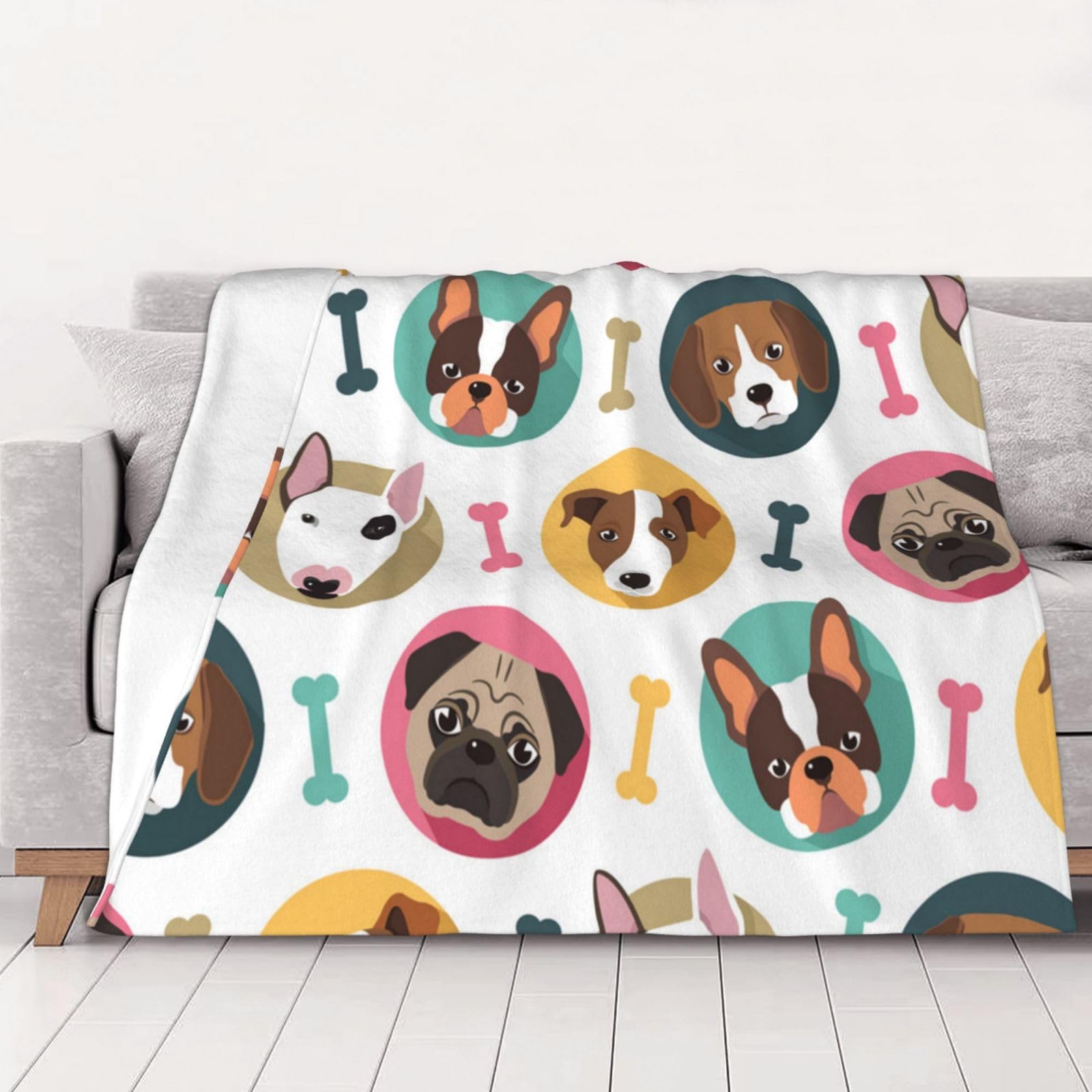 Couverture flanelle motif chien contre le froid plaid canapé lit