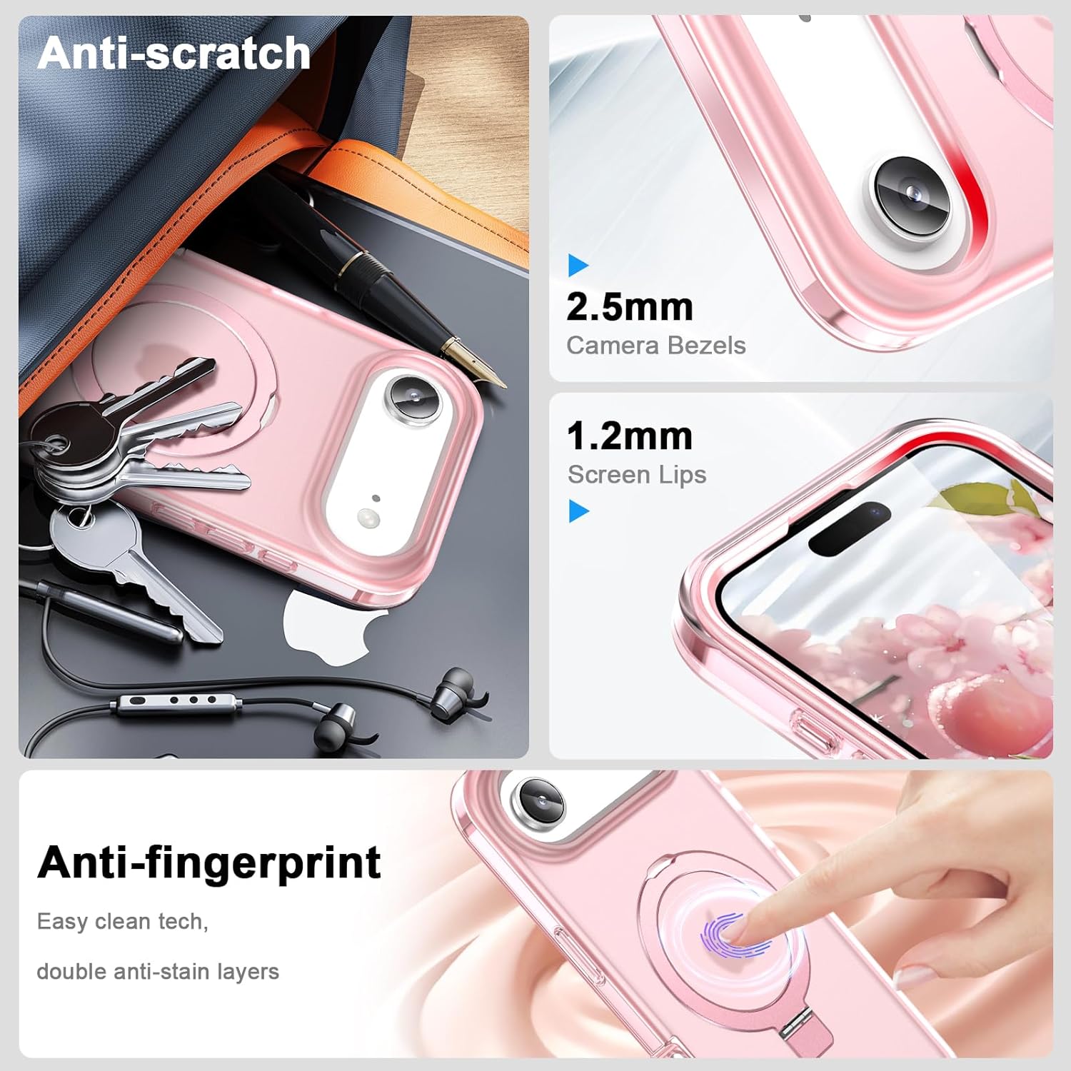 for iPhone Air Full Body Shockproof Case with Magnetic Invisible Stand [Compatible with MagSafe] Built-in Screen Protector Military Drop ProtectionTranslucent iPhone Cover -Pink