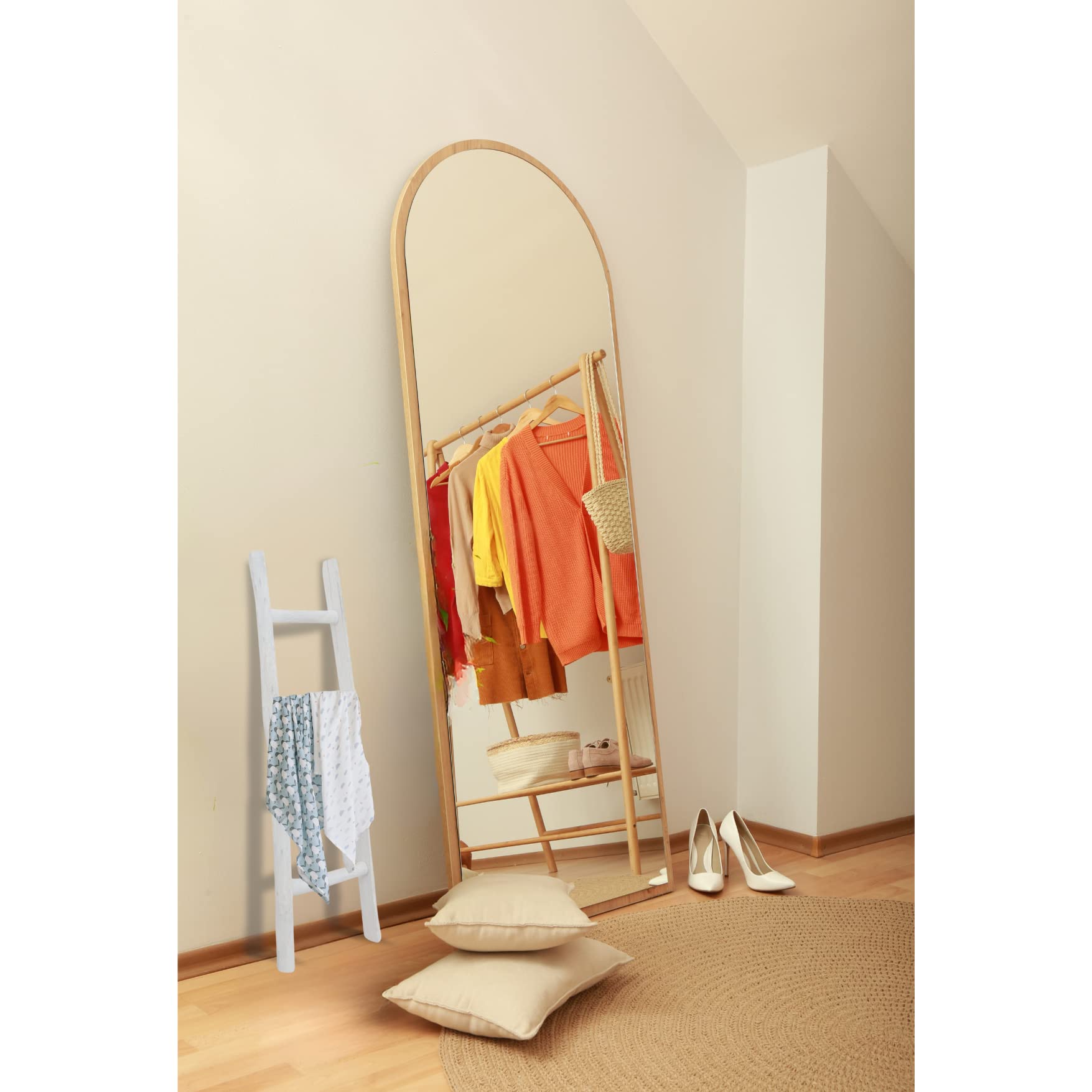 Biscottini Scaletta porta asciugamani bagno 100x7x28 - Scala Decorativa in Legno - Scala portasciugamani - Scaletta legno appendi asciugamani - Portasciugamani da parete Metallo, Bambu