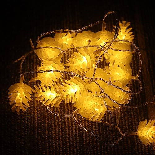Miniatura 4 de Guirnalda de luces de piñas de Navidad, 6.6 pies, 20 LED, alimentadas por pilas, impermeable, para decoración de árbol de Navidad en interiores y