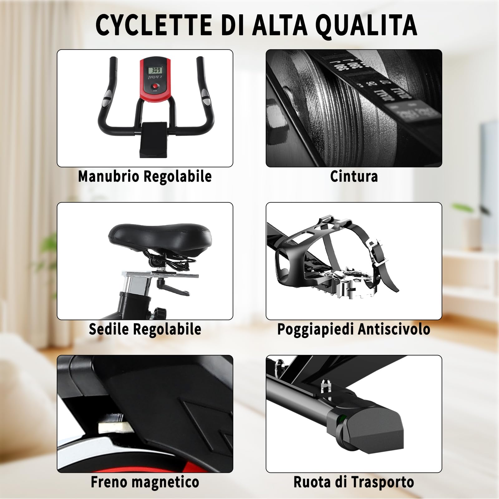 ISE Cyclette da Casa con Resistenza Regolabile, Cyclette per Casa Professionale con Schermo LCD Supporto per Smartphone Exercise Bike per Palestra a Casa