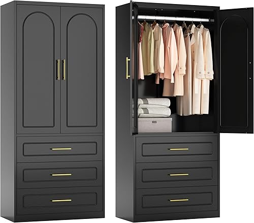 Miniatura 24 de Armario de metal con puertas y estantes, armario independiente de 71 pulgadas de alto para colgar ropa, armario grande con barra para colgar para