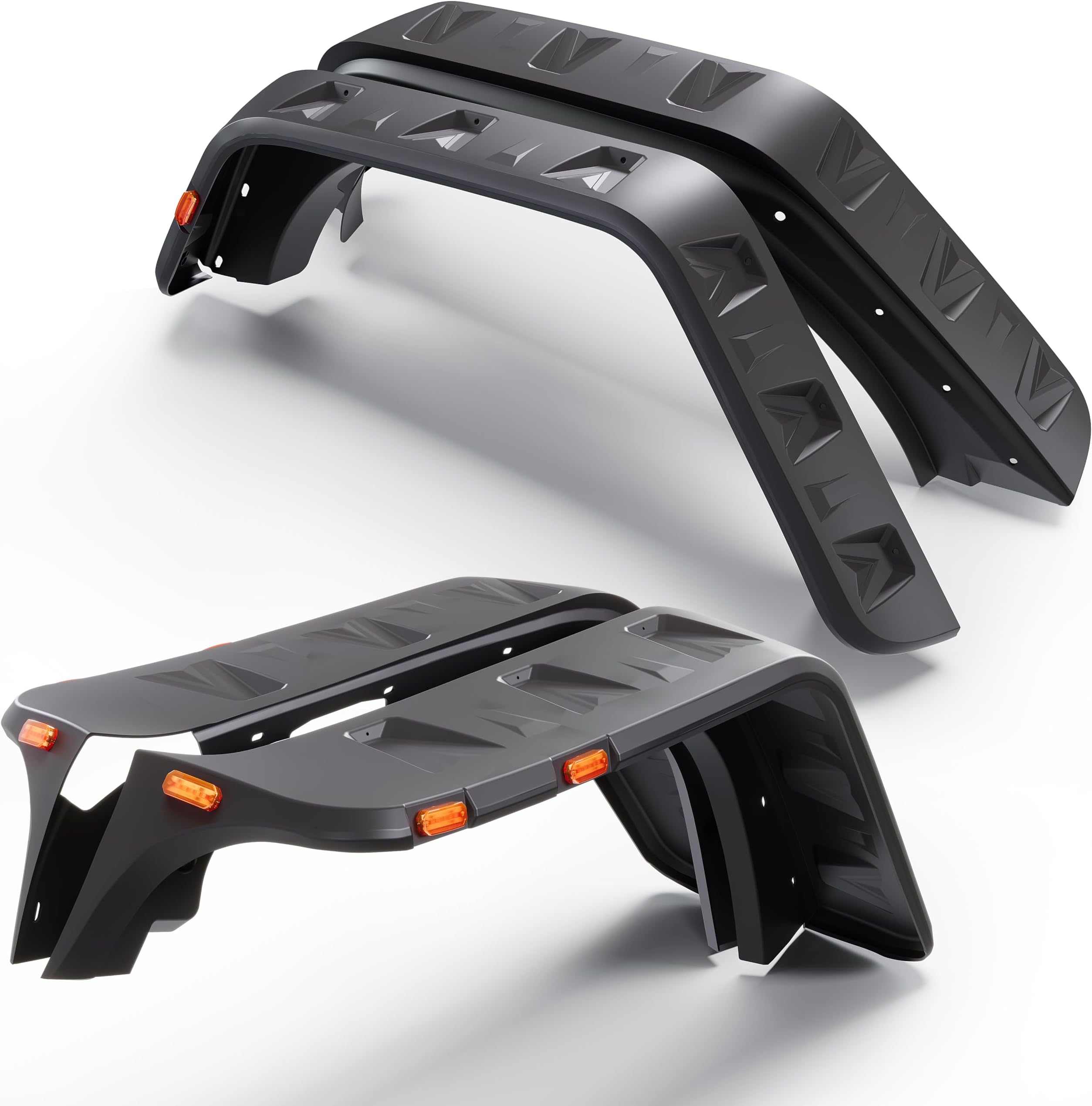 ECOTRIC Fender Flares w/LED Side Maker Compatible with 2007-2018 Jeep JK Wrangler 2/4 Door Model Unlimited Rubicon Unlimited, Pocket-Riveted Style Smooth Matte Black Wheel Flares Cover 4Pcs