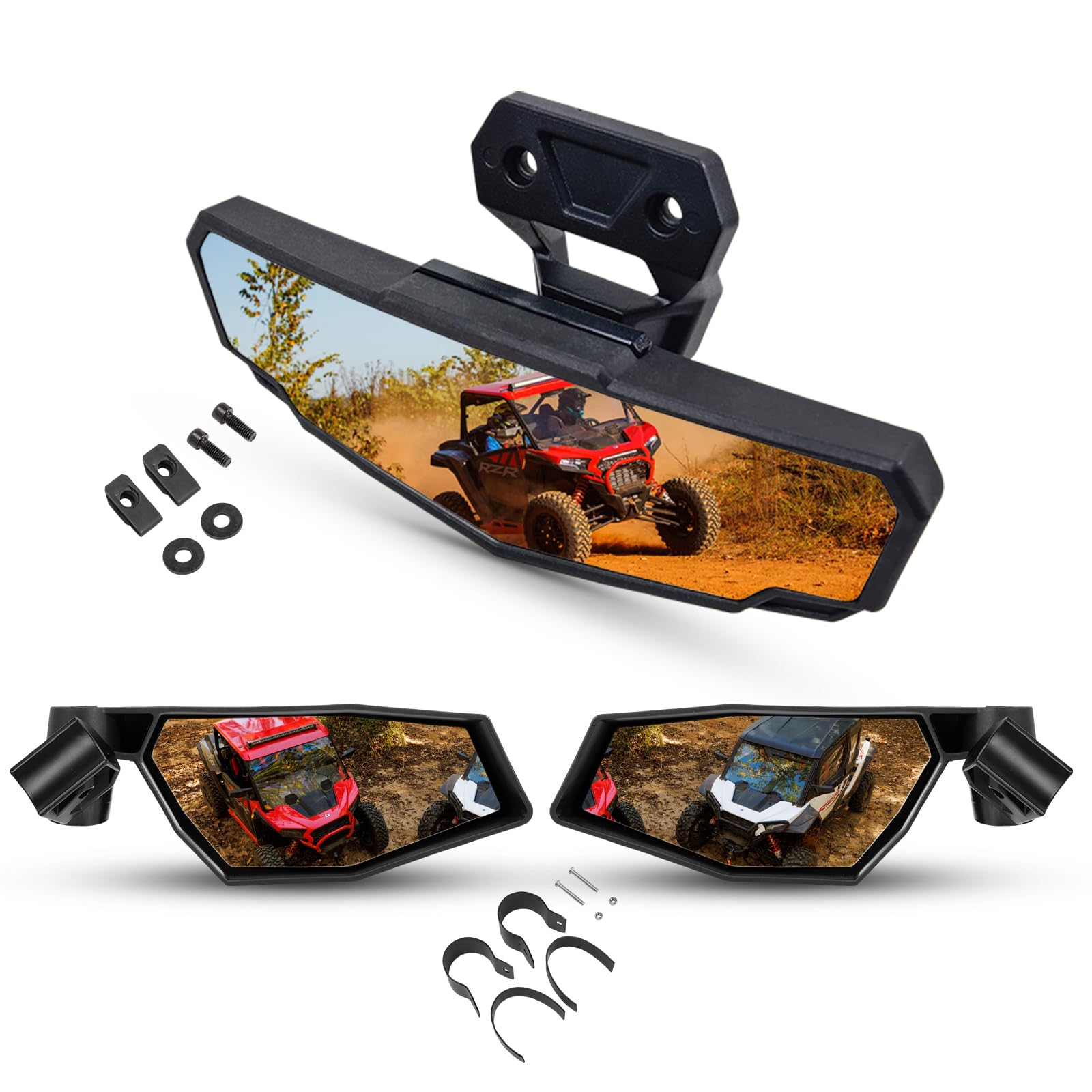 KIWI MASTER Rear View Mirrors For Polaris RZR XP 1000 - Adjustable, Folding, Side & Center Mirrors - View #6