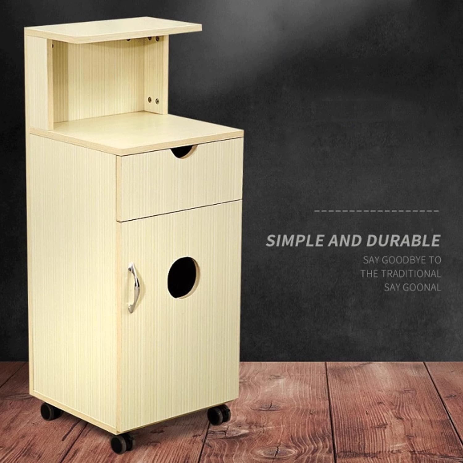Salon Trolley Hairdresser Storage Cart with 3 Shelves and Wheels, Movable Tool Cabinet for Hair Salon, Spa, Office, Living Room, Easy to Assemble, Beige