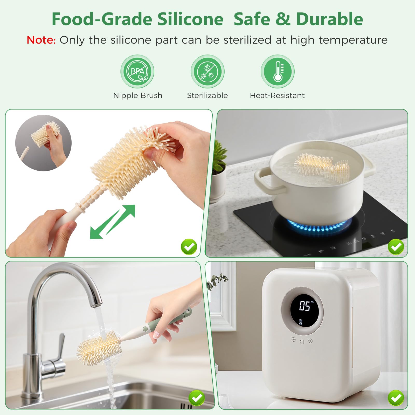 Diboniur 7 in 1 Set di Scovolino Biberon con Scovolino per Bottiglie, Spazzola per Capezzoli, Spazzola per Cannucce, Scola Biberon, Flacone Dispenser per Detersivo e Scatola di Immagazzinaggio