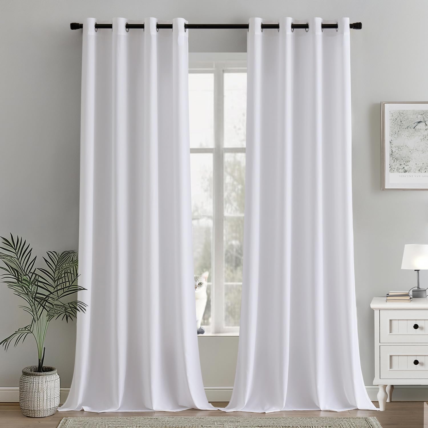 MIULEE Curtains Bedroom Living Room Modern Translucent Kitchen Curtain Window Room 2 Pieces 140 x 245 cm White