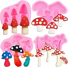 Mujiang Mushroom Silicone Mold Mushroom Vegetable Fondant Candy Molds for Cake Decorating Cupcake Topper Chocolate Polymer Clay Gum Paste Set of 4