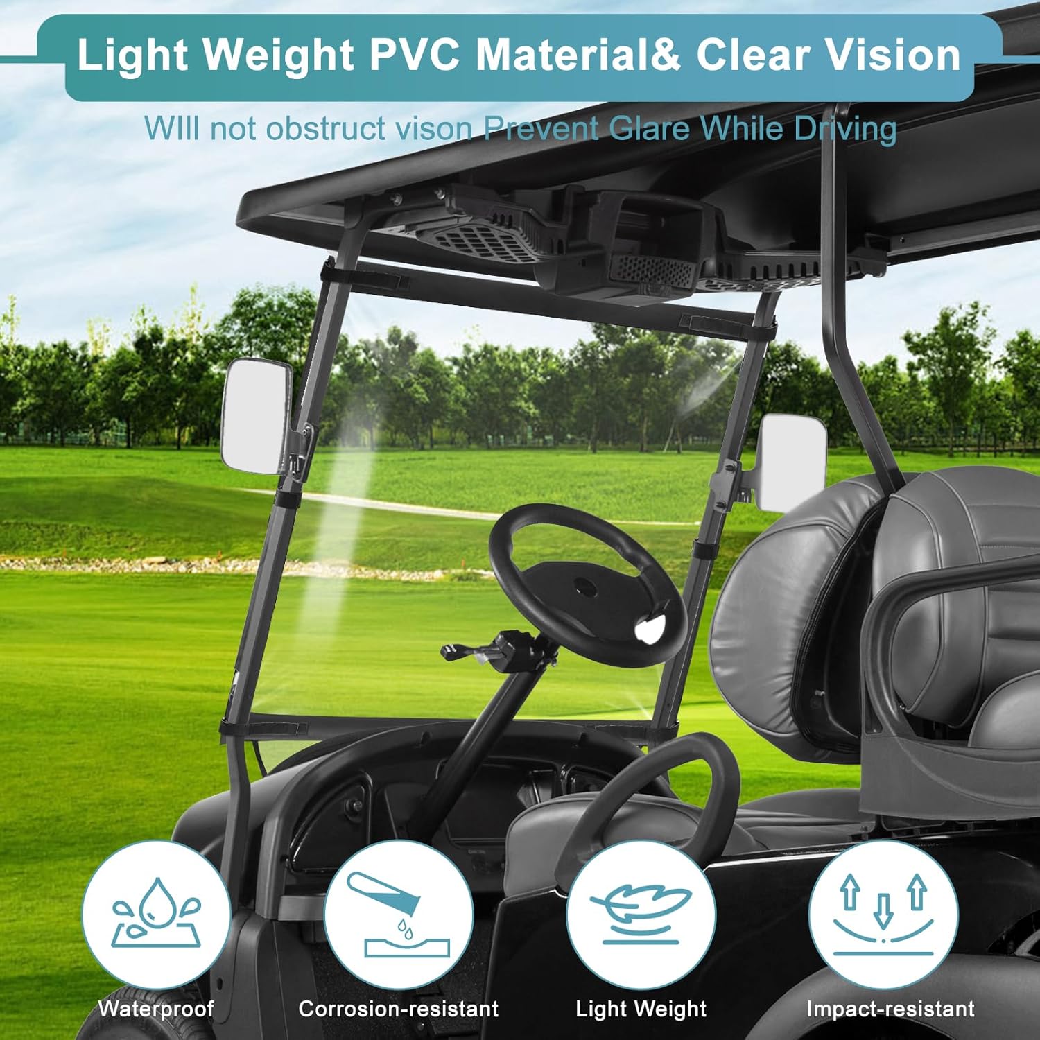 Golf Cart Windshield Fit for CLub Car Precedent, Foldable, Portable Clear Lightweight Film PVC Golf Cart Club Car Precedent Windshield ,Windproof Waterproof