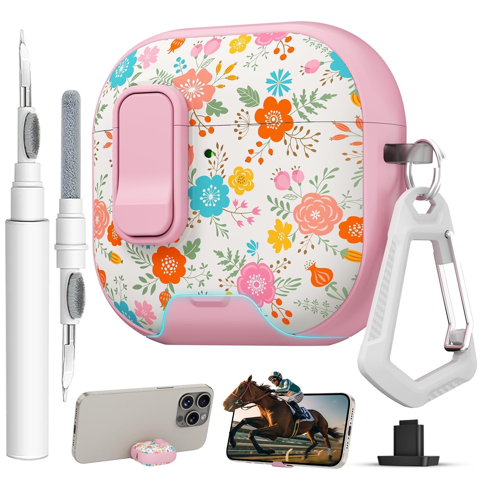 for AirPods 4 Case with Safty Lock &amp; Phone Stand,Cute Floral Pattern Style