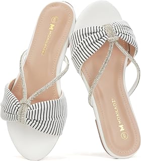 Women's Sandals Rhinestone Strappy Slides With Soft Memory Foam Insole, Dressy Open Toe Beach Slippers Flats for Summer