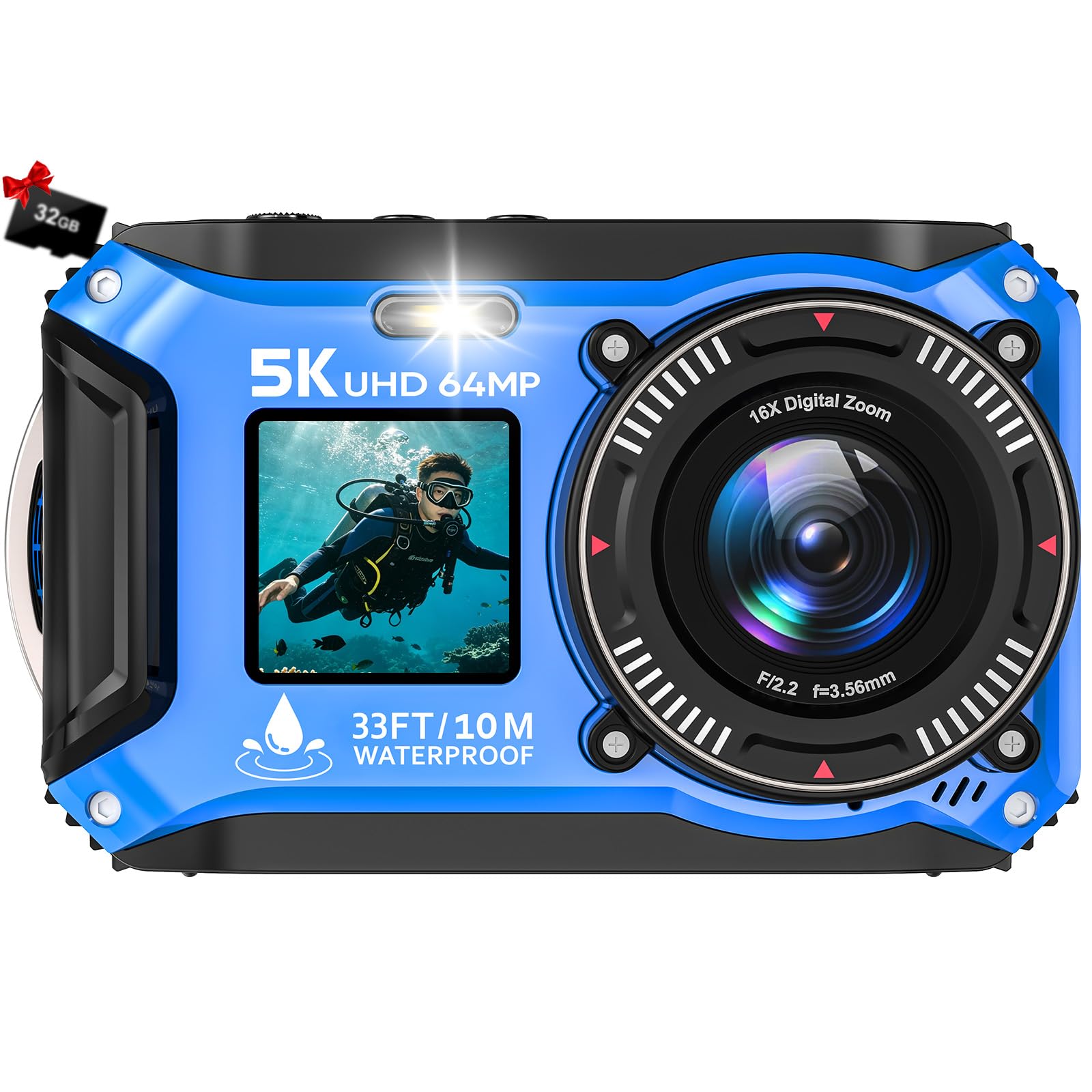 水中カメラ Amazon | 水中カメラ 5K録画 64MP デジカメ 10M防水 デュアル