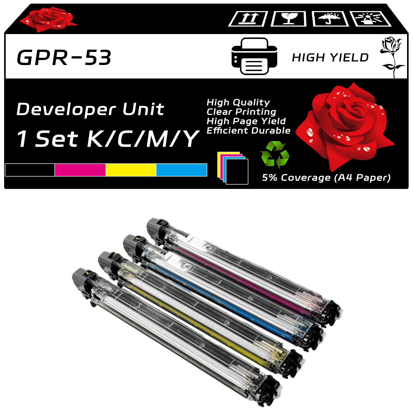 GPR-53 Developer Unit Compatible for Canon imageRUNNER Advance C3325i C3330i C3525i C3525i II C3525i III Printers, with Chip, High Yield 240000 Pages, Clear Printing (4-Pack BK/C/M/Y)