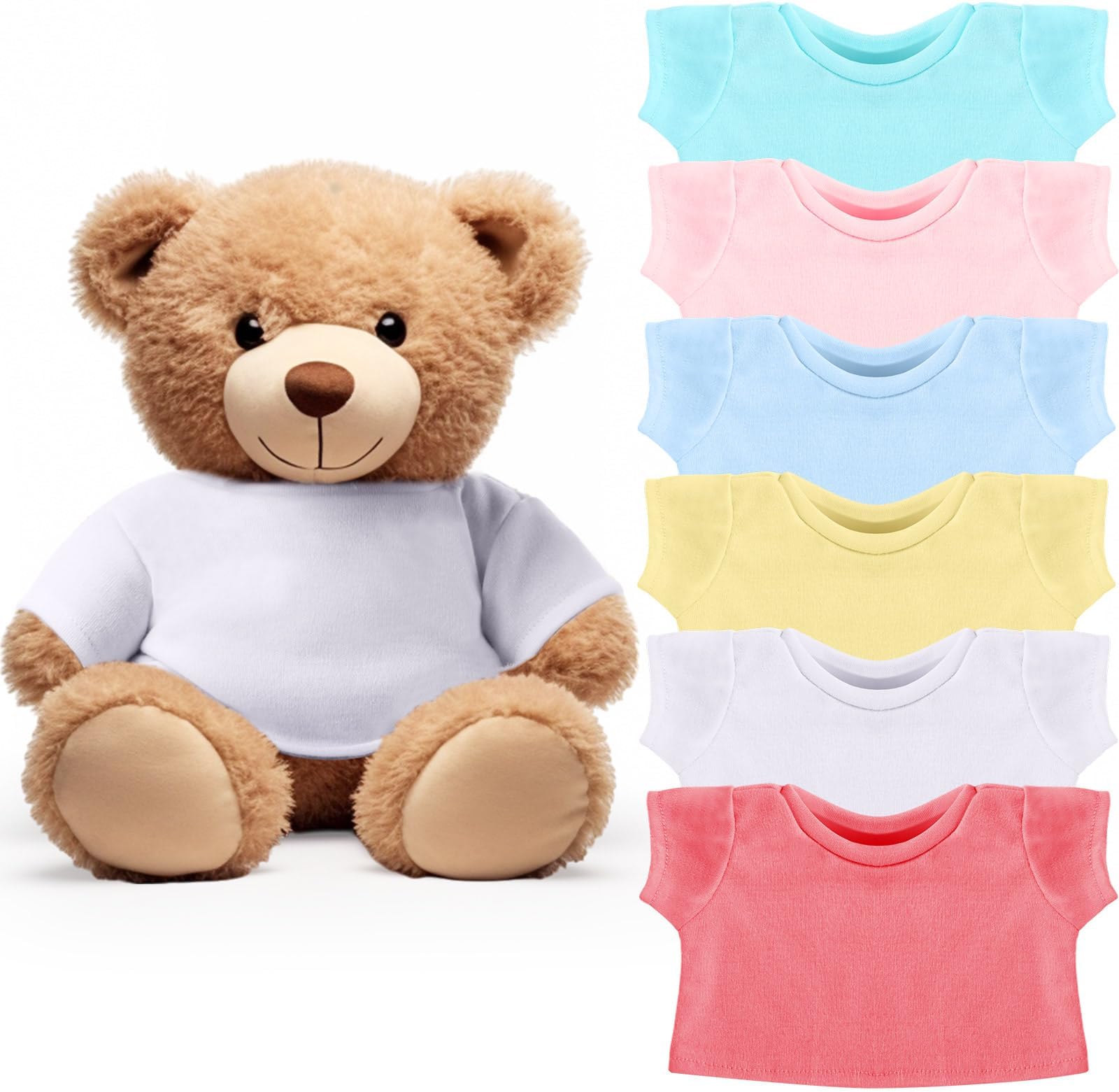 6 Pcs Bear Clothes Basic Tee Shirt Classic Stuffed T Shirt Plush Crew Neck for Stuffed Bears Doll with 14 - 18 Inch, Bear Not Included(Multicolor)