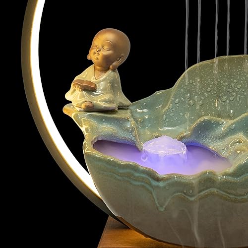 Miniatura 5 de Fuente de mesa con luz LED y atomizador, cascada de meditación zen de escritorio, fuente de agua de rocalla bonsái, decoración del hogar para