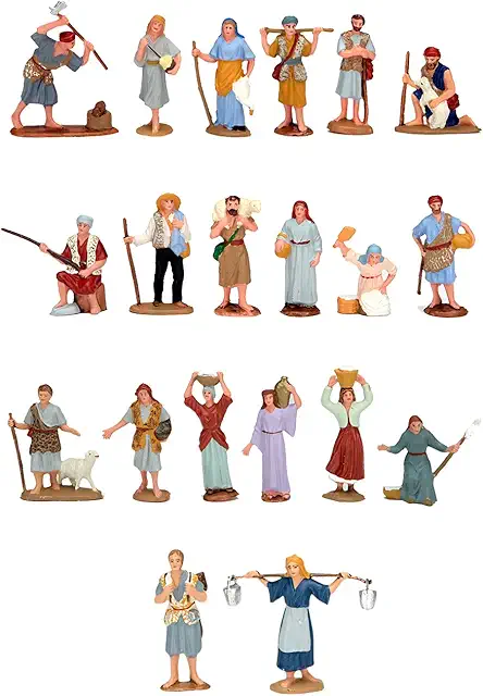 Juego 6 Pastores Colección Clásico 7cm, Figuritas Barro Plástico Multicolor