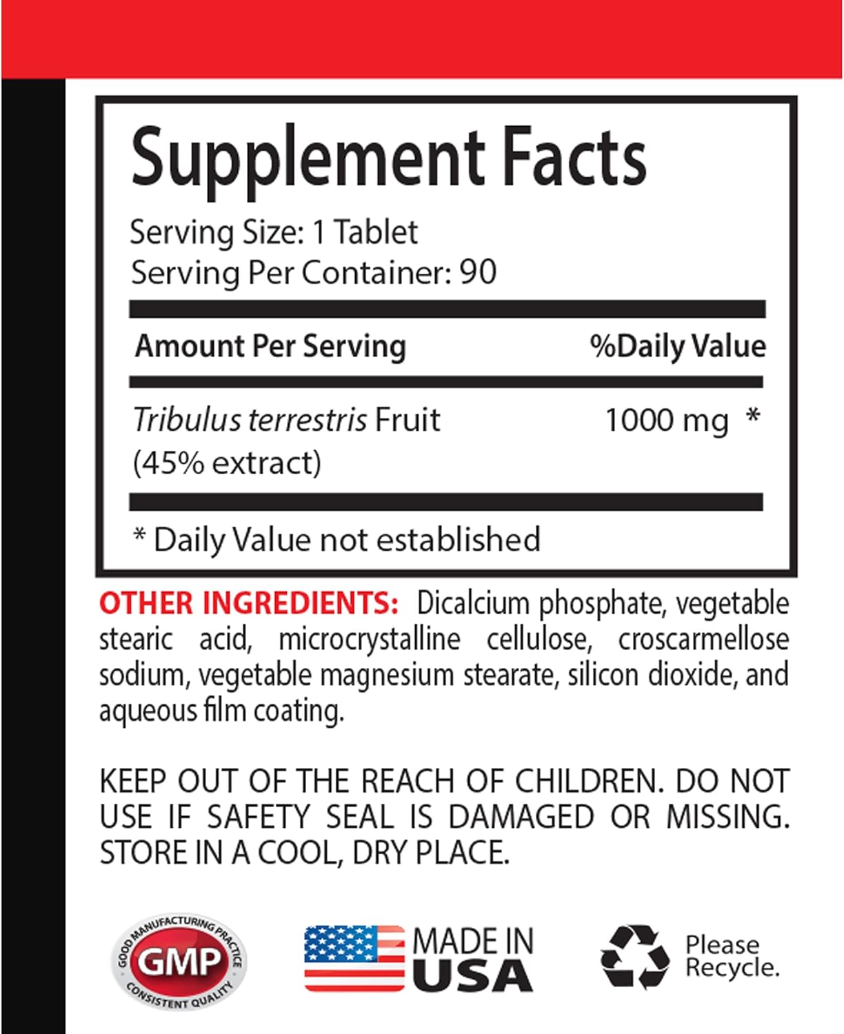 Tribulus Terrestris for Men - Tribulus Terrestris Formula - Tribulus Terrestris Extract - 1 Bottles 90 Tablets - Tribulus Tablets - Tribulus Extract - Tribulus Terrestris Herbal Supplement : Health & Household