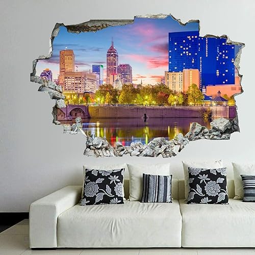 Miniatura 5 de Calcomanías de pared rotas 3D Memphis Tennessee TN Downtown Drone Skyline de 36 x 24 pulgadas, vinilo de pared extraíble, despegar y pegar,