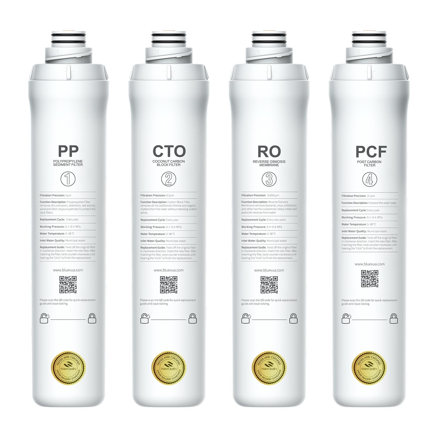 Bluevua RO100ROPOT 4-Pack Replacement Set - 1 PP 1 CTO 1 RO and 1 PCF Filter product thumbnail 2