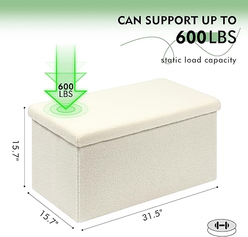 Miniatura 59 de PINPLUS Otomanas otomanas de almacenamiento con forma cuadrada con reposapiés de almacenamiento para sala de estar, asiento otomano Boucle para