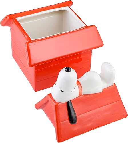 Miniatura 4 de Peanuts Classic Snoopy Doghouse - Tarro de cerámica de 11.2 pulgadas con tapa, contenedor de almacenamiento de cocina coleccionable de dibujos
