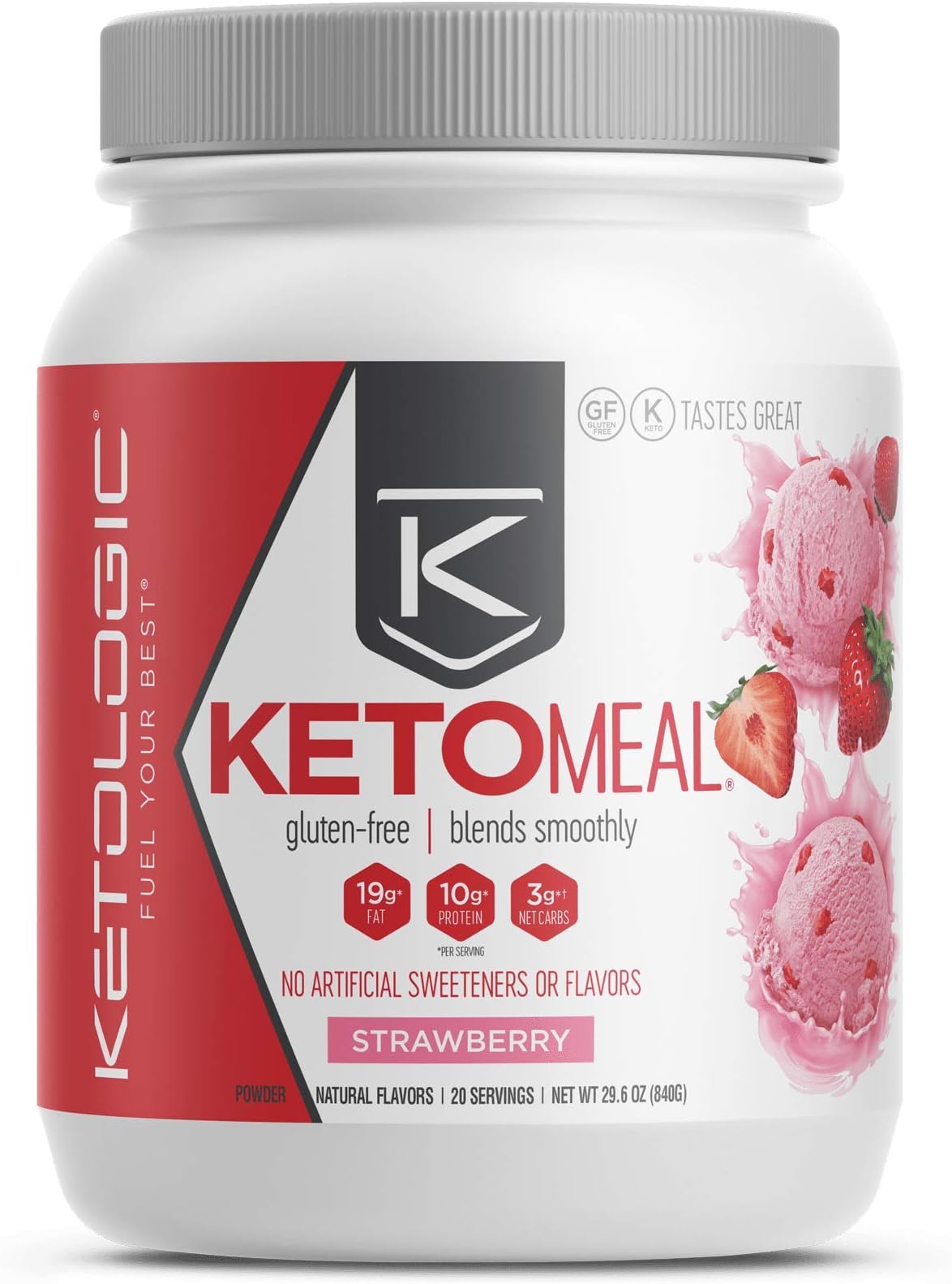 KetoLogic Keto Meal Replacement Shake with MCT, Strawberry | Low Carb, High Fat Keto Shake | Promotes Weight Loss & Suppresses Appetite | 20 Servings
