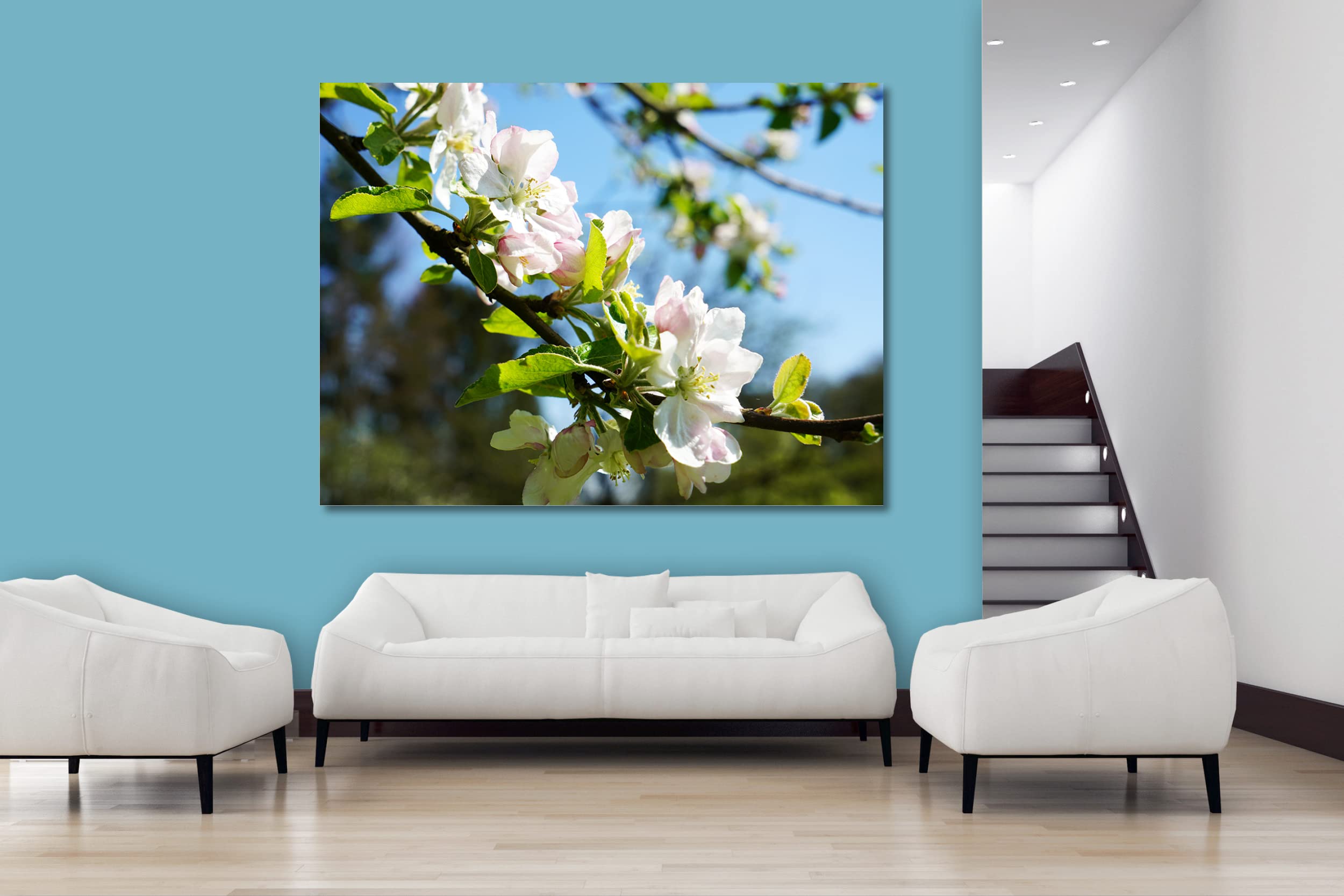 Glücksvilla - Fioritura dei meli 2 (tela 2 cm, 160 x 120 cm) | varie misure - quadro murale orizzontale - giardino fiori fioritura pianta natura botanica albero ramo ciliegia