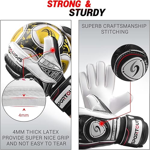 Miniatura 4 de Sportout Guantes de portero, guantes de portero con protección para los dedos, guantes de fútbol, guantes de portero de fútbol transpirables, látex