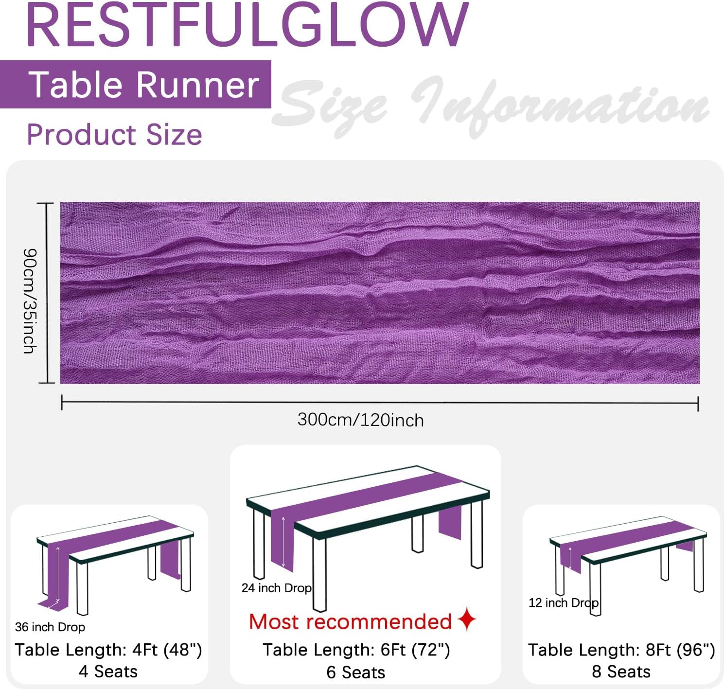 12 Pack Purple Cheesecloth Table Runner 10FT Cheese Cloth Boho Gauze Fabric Table Runner 35 x 120 Inch Rustic Sheer for Easter Spring Holiday Wedding Baby Shower Party Decoration(Purple)