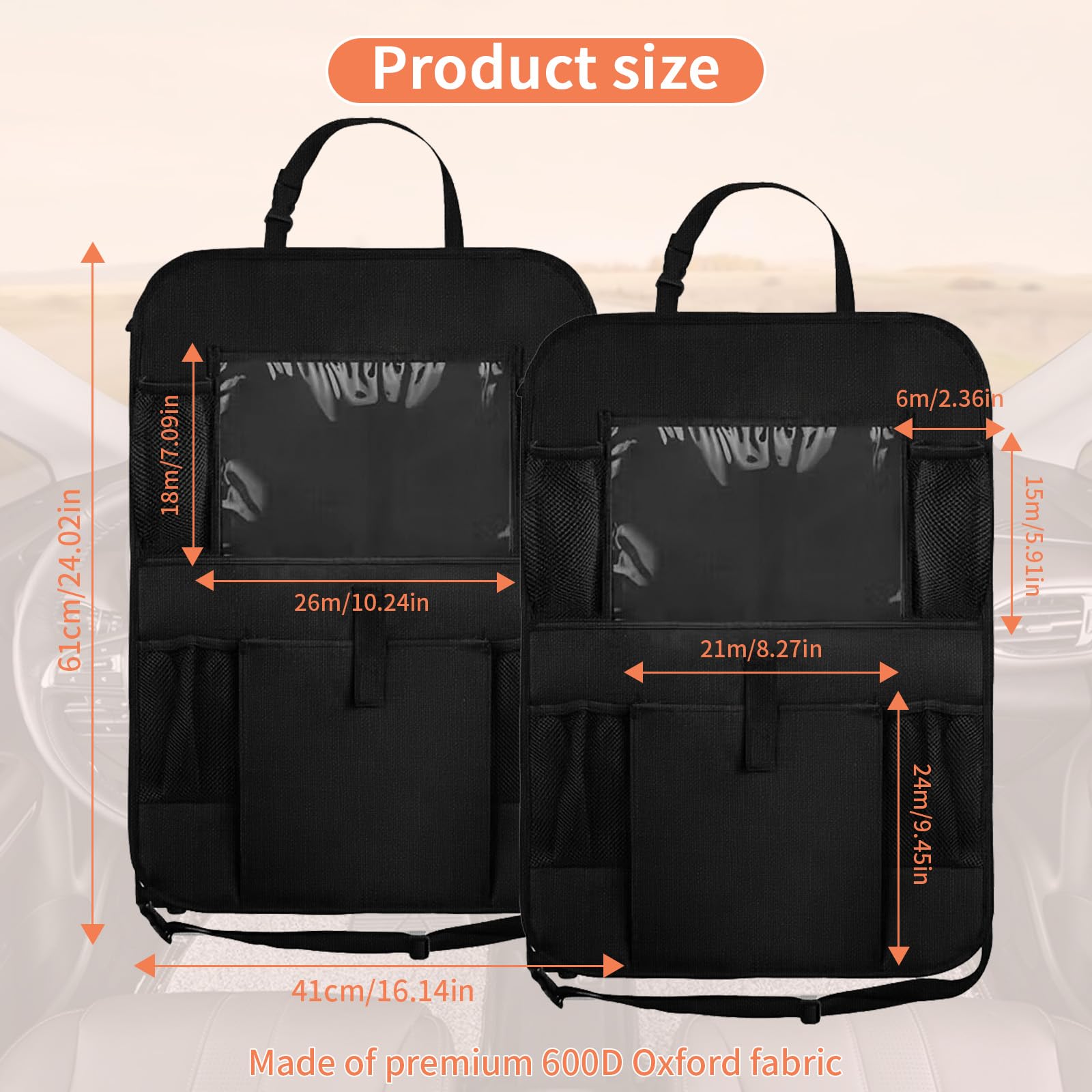 Zocipro 2 Stück Rückenlehnenschutz Auto Kinder, Autositz Organizer mit Tablet-Fach & 5 Taschen, Wasserdichter Auto Organizer