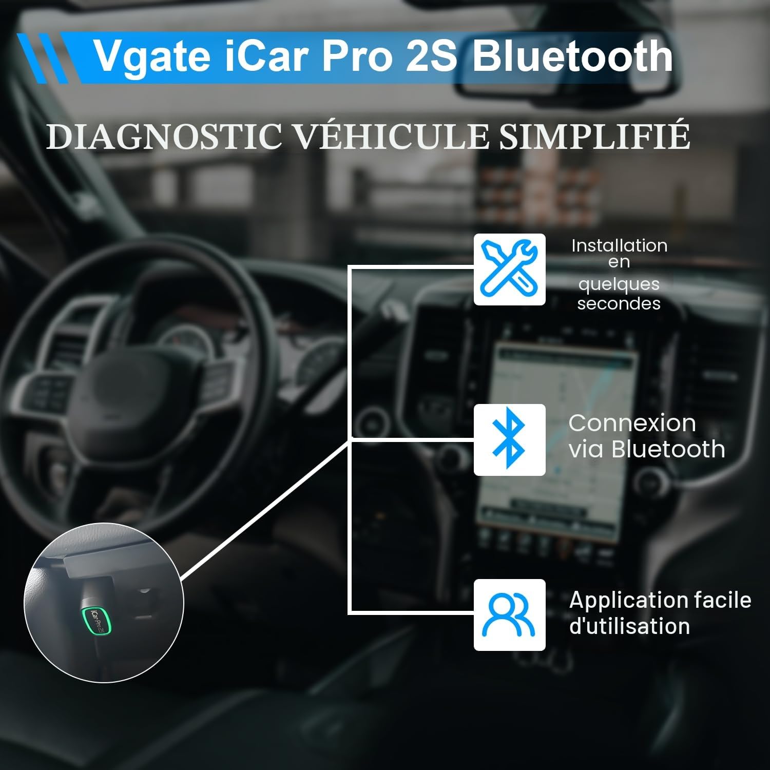 Vgate iCar Pro 2S Bluetooth Outil de Diagnostic OBD2 pour iOS, Android et Windows L'outil de Balayage Automobile Prend en Charge Les véhicules électriques et Hybrides