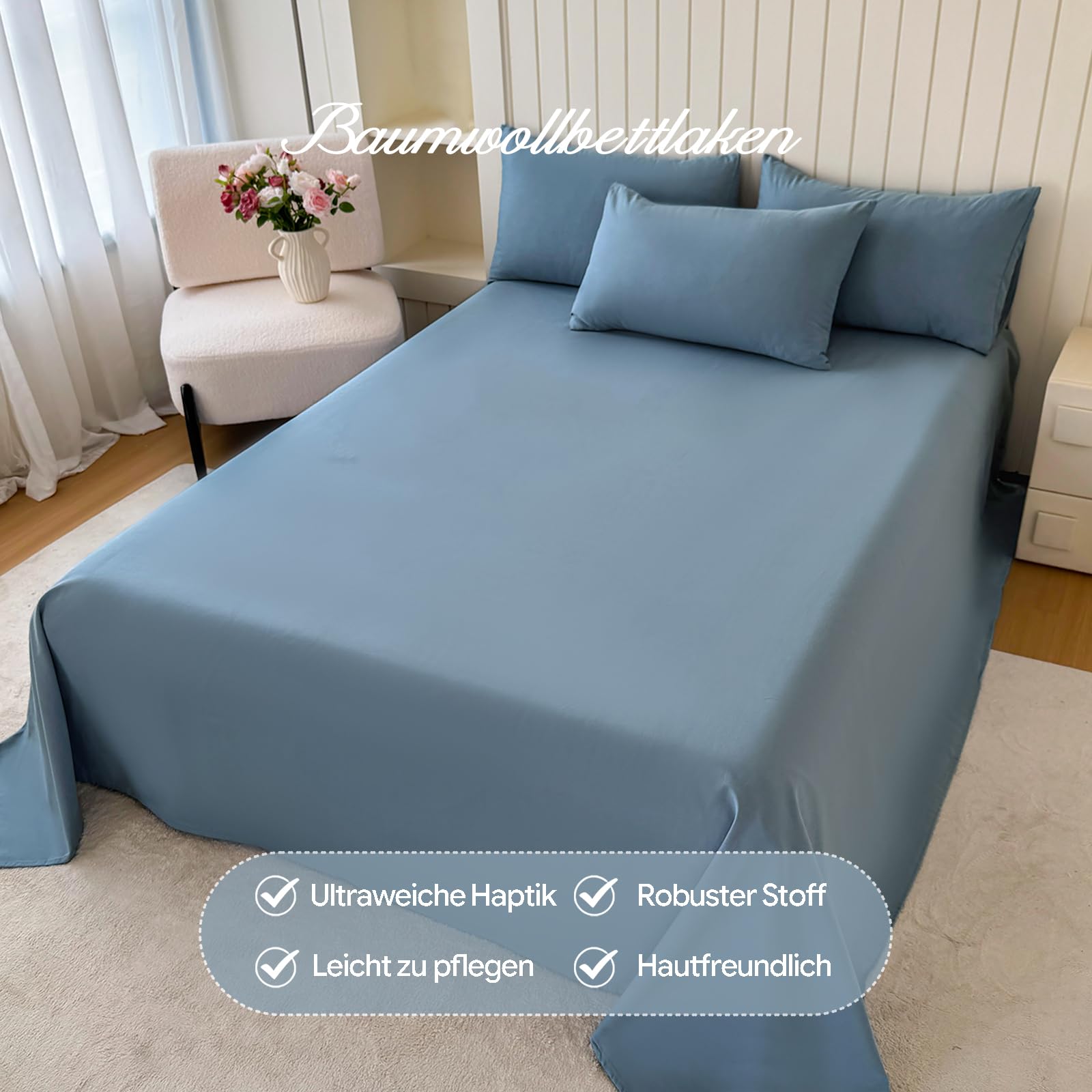 Bettlaken 245x270cm Extra großes Bettlaken | Baumwolle,Beige,Einfarbig,Ganzjahres,Weich & atmungsaktiv,mit 2 x Kissenbezug von 50 x 75 cm