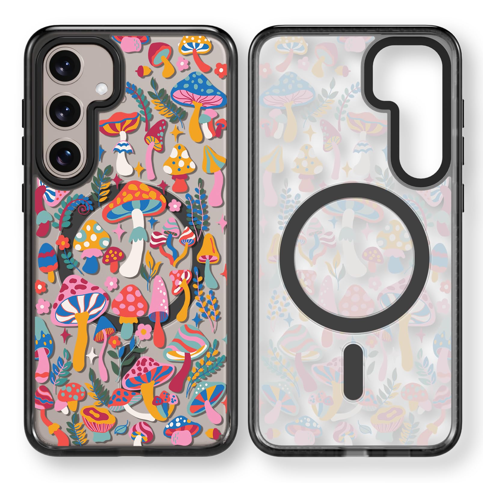 Rosarnnah Funda magnética para Samsung Magsafe bonita estética – duradera y divertida funda para teléfono – Diseño femenino de hongos y selva para mujer y niña de 6.7 pulgadas, color negro