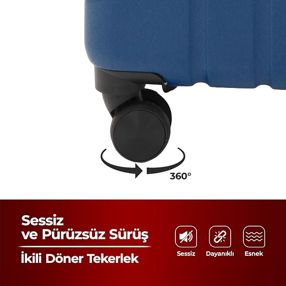COTPOLY Petra 2'li Seyahat Bavul Seti, COTPOLY Home ABS Valiz Seti (Mavi-Kırmızı-M&S)