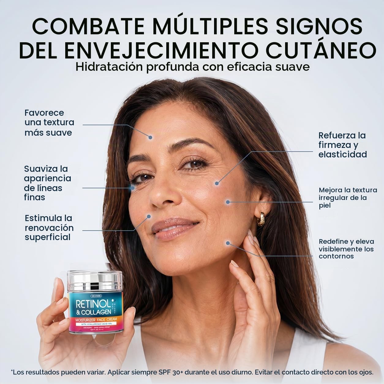 Crema de retinol para la cara con ácido hialurónico, hidratante facial de colágeno para mujeres y hombres, fórmula antienvejecimiento avanzada para levantar la piel, reduce las arrugas, las líneas