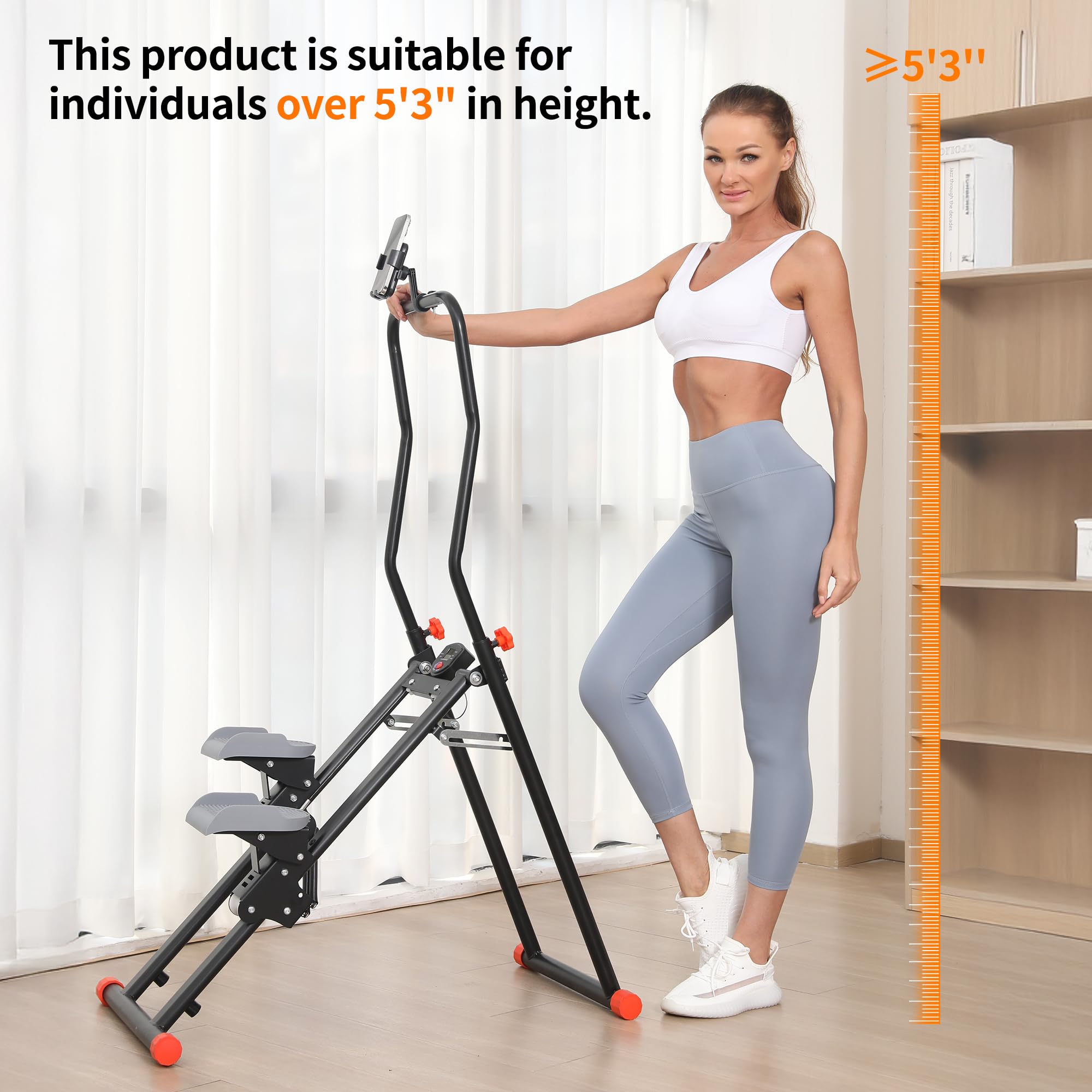 RYGEO Stepper für Zuhause 3-stufiger Widerstand, Faltbarer Cardio Climber für Ausdauertraining und Ganzkörpertraining, mit verstellbaren Lenkern für Home-Büro-Fitness