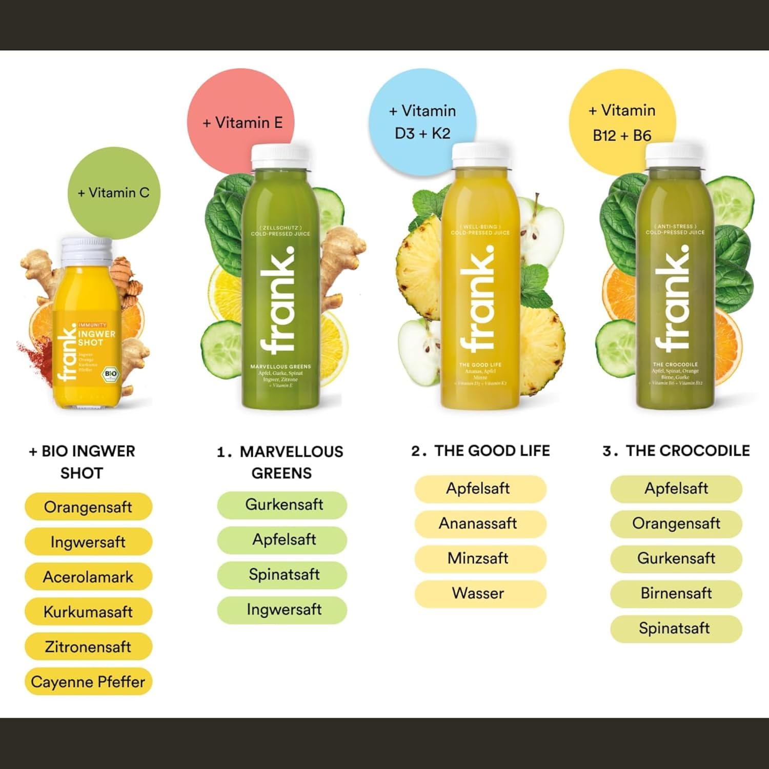 Frank Juice 2x Saftkur 5 Tage Fasten für Paare 60 x 330ml Säfte + 10 x 60ml Bio Ingwer shot Direktsaft kaltgepresst Vegan