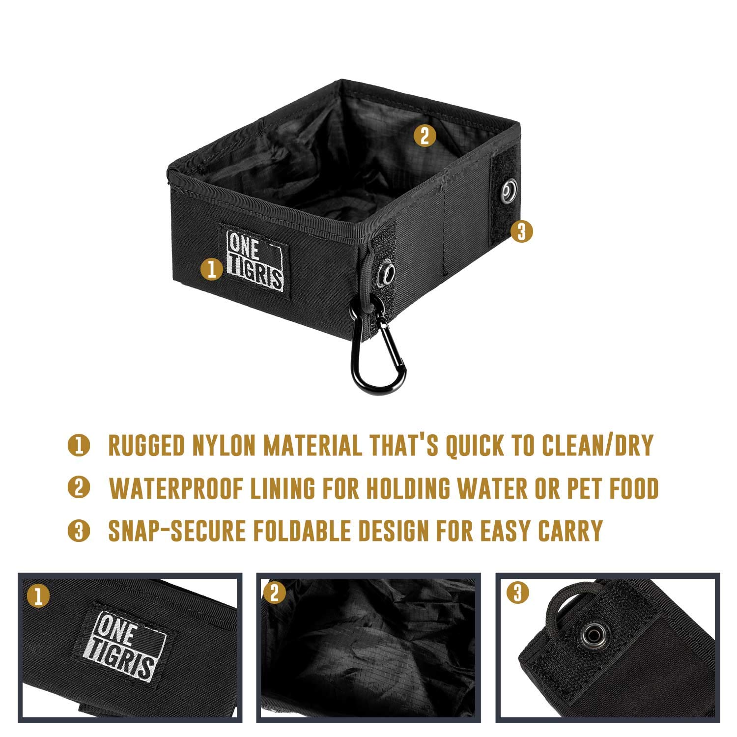 OneTigris Ciotola Portatile per Cani, Campeggio per Cani Gatti 1,4L, pessore 3,5 cm, Portatile per Escursioni, Ciotola pieghevole tattica per cani, Leggera, Capiente e Resistente