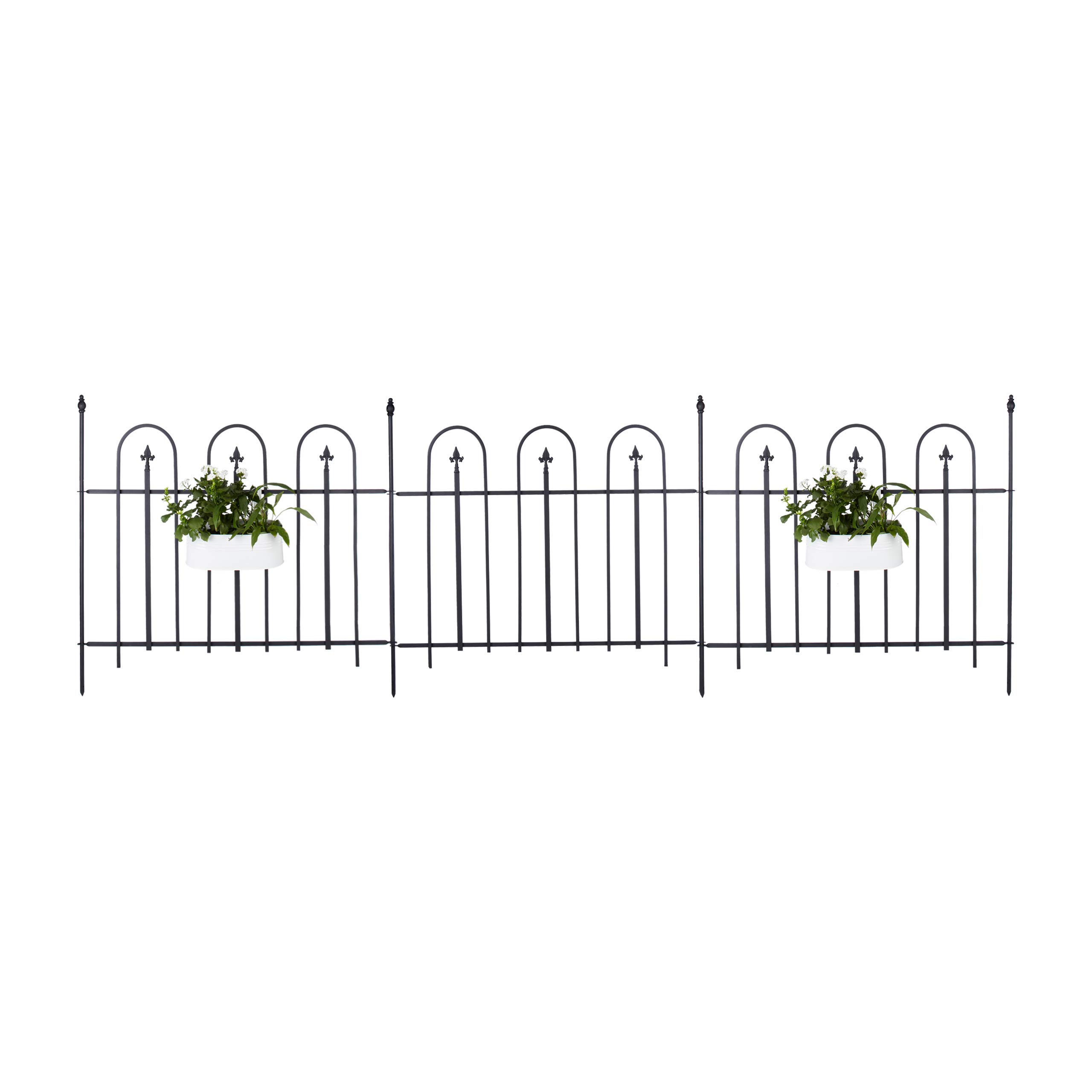 Relaxdays Gartenzaun Metall GOTH Komplettset 4,8 m, Metallzaun aus Eisen, 4 Zaunelemente 90 x 120 cm, anthrazit, schwarz