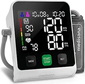 Medisana Blood Pressure Monitor for Home Use, Automatic Digital BP Monitor with 5'' LED Backlit Display, Adjustable Cuff, Dual-User Memory