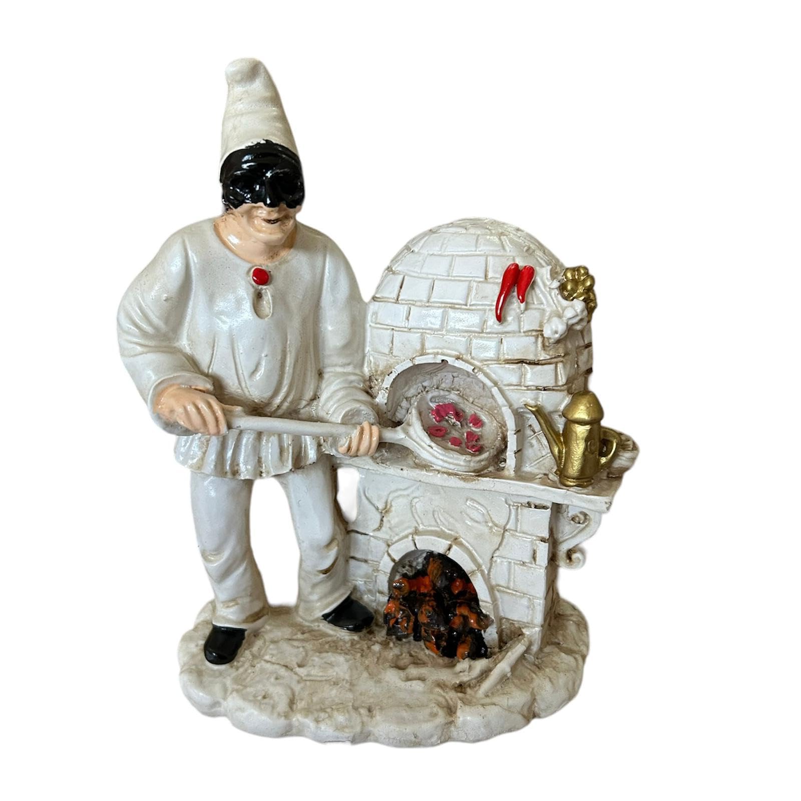 Generico Corno Portafortuna Statua Pulcinella napoletano in Resina Dipinta a Mano (Pulcinella pizzaiolo con forno)