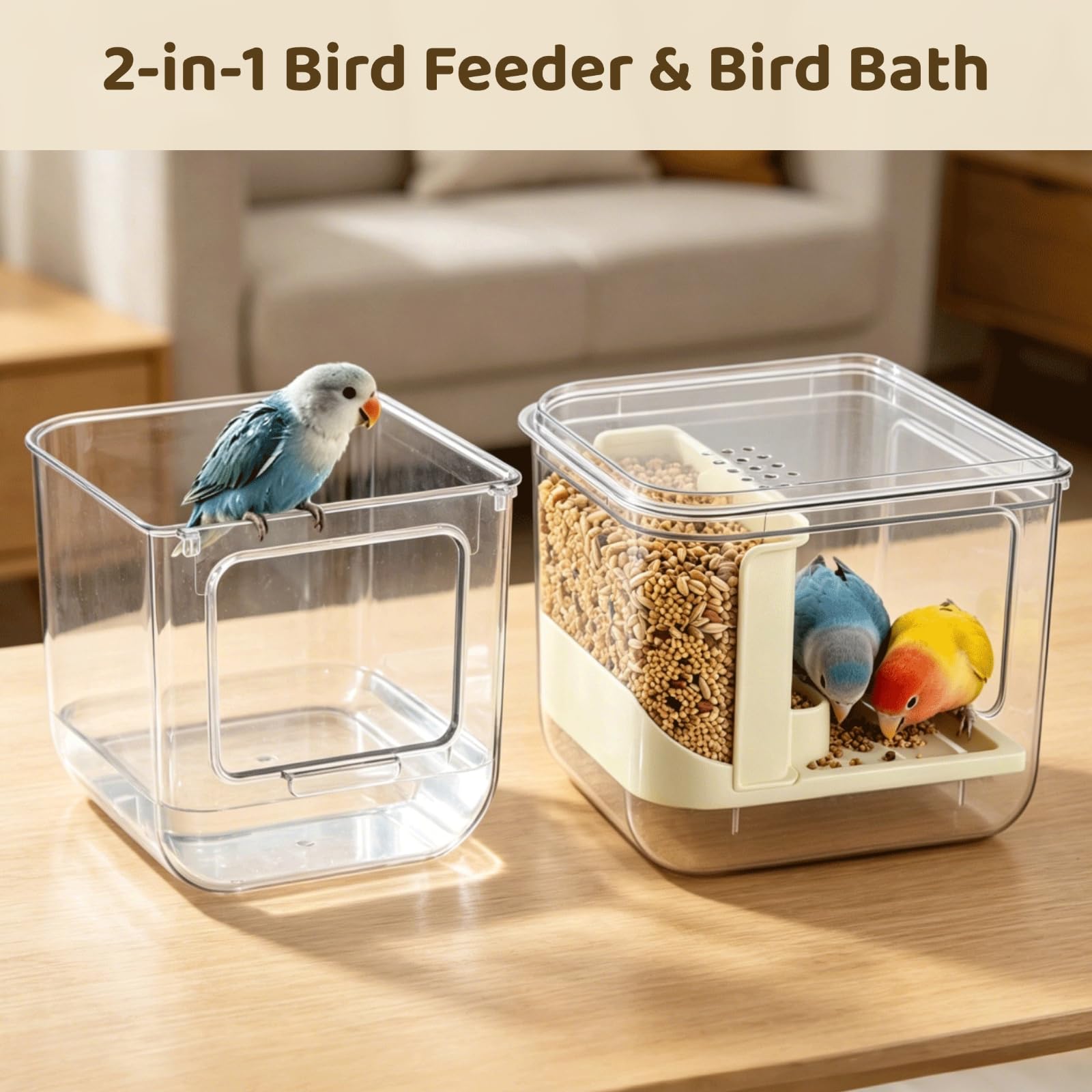 Générique Mangeoire automatique pour oiseaux, récipient transparent en plastique, capacité 700 g, accessoires de cage pour perroquet, perruche ondulée et calopsitte