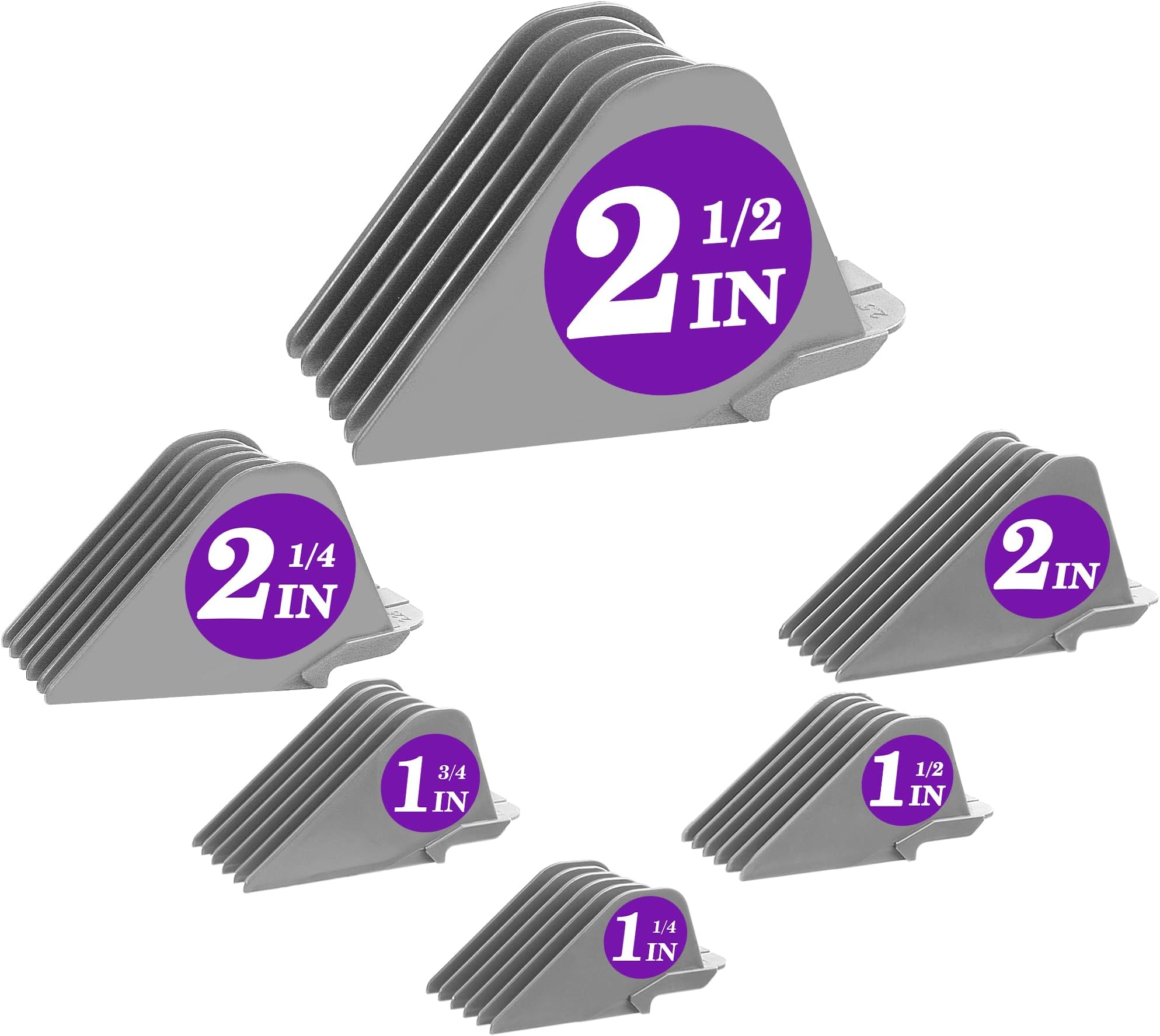 6pcs Professional Hair Clipper Guards Cutting Guides Fits for Most Wahl Clippers Clipper, Combs Replacement - 1 & 1/4" to 2 & 1/2", Guard Number: #20, 18, 16, 14, 12, 10 (Gray)