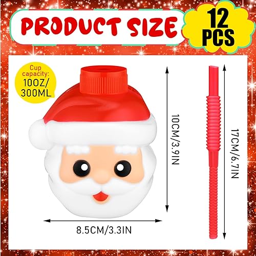 Miniatura 2 de 12 vasos de plástico con pajitas, regalo para niños, niñas, mujeres, hombres, fiesta temática de cumpleaños (Papá Noel)