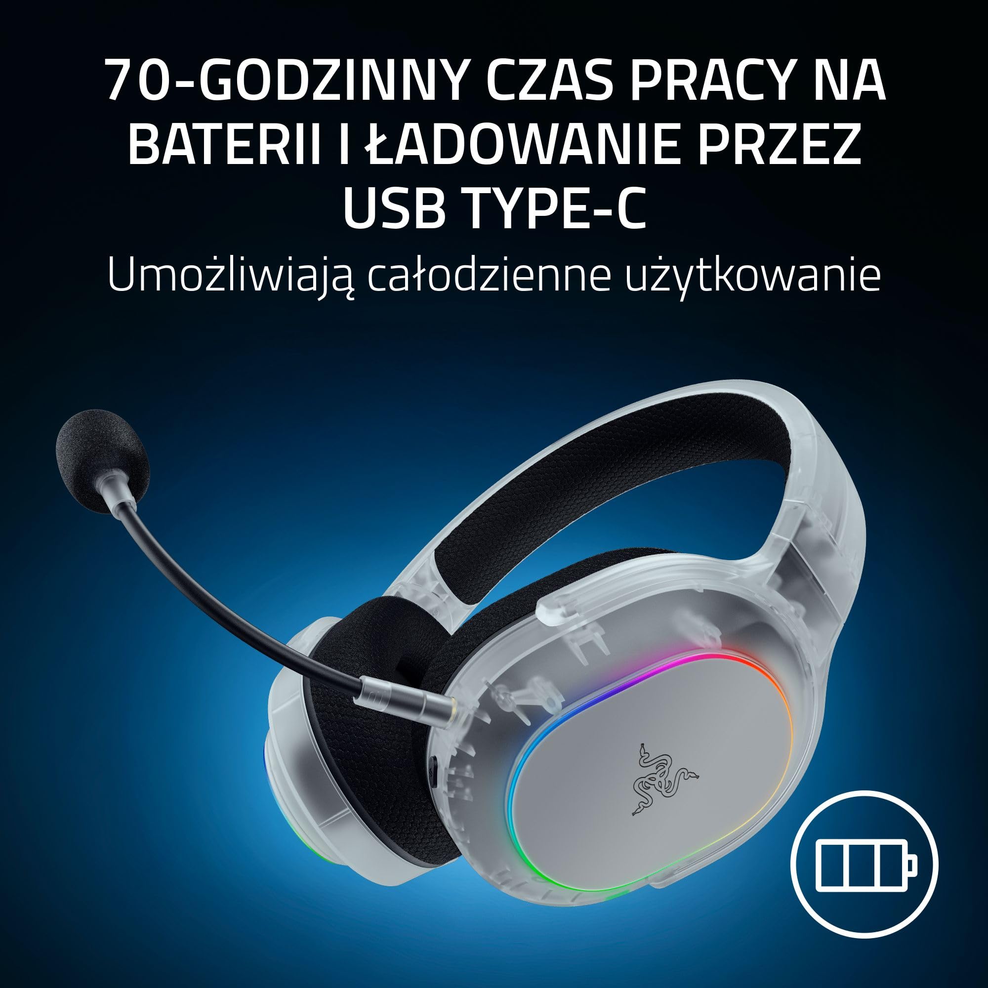 Razer Barracuda X Chroma Phantom White - bezprzewodowy zestaw słuchawkowy do gier na wiele platform - 285g - przetwornik Triforce 40mm - bezprzewodowa HyperSpeed i Bluetooth | Edycja Phantom White