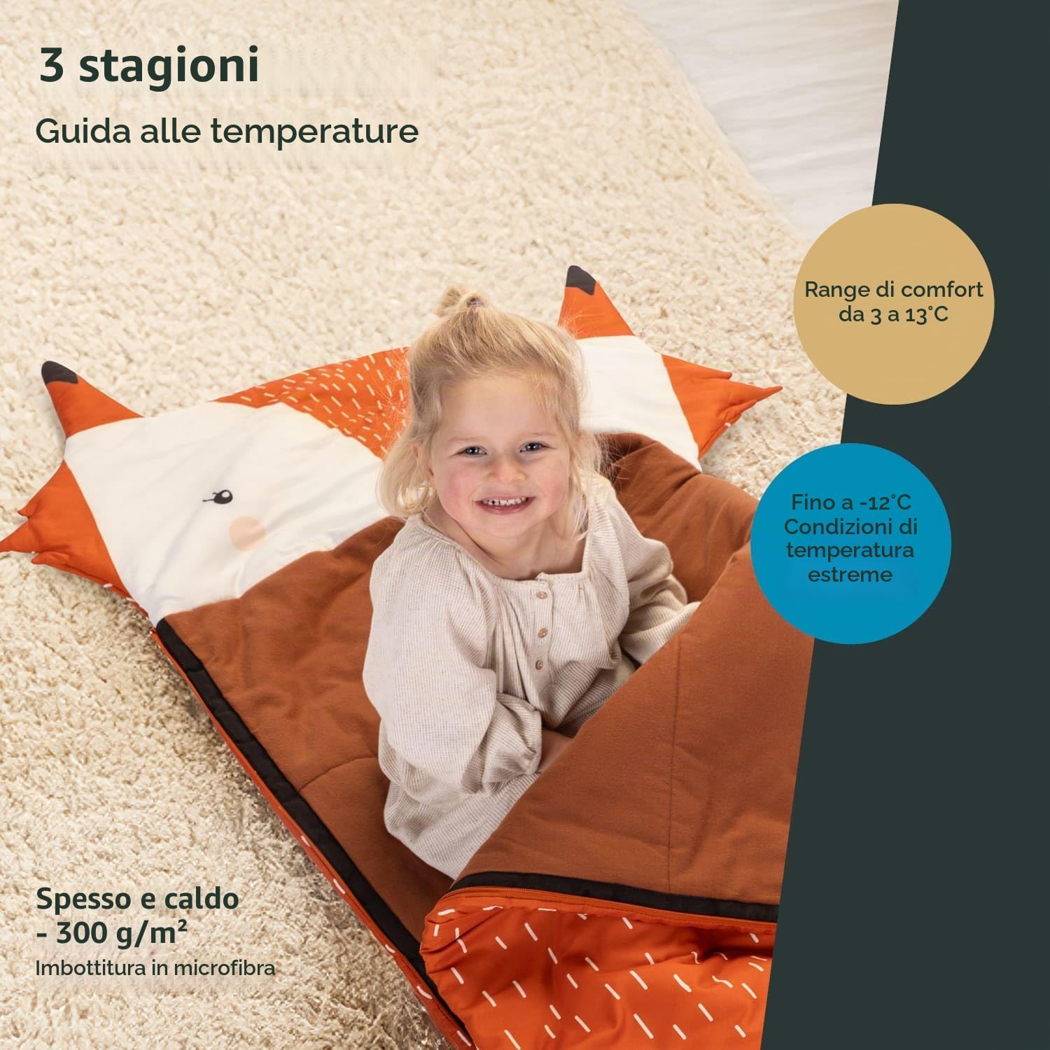 Skandika Sacco a pelo per bambini Soti | fino a 150 cm, in cotone, lavabile in lavatrice, con morbido cuscino