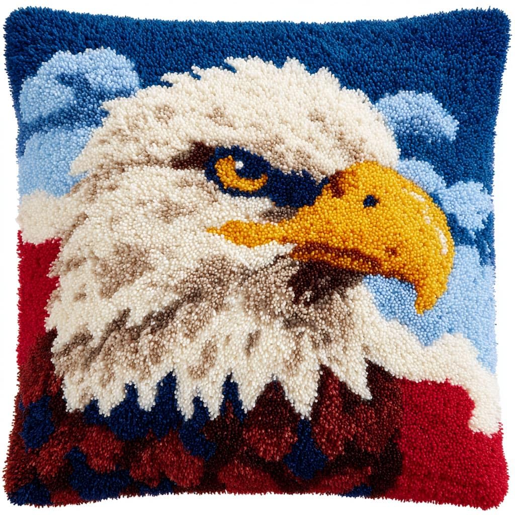 Taxpy Latch Hook Kits, Animal Eagle Pillow Pre-Printed Patterns Pillowcase Needlework Crochet Yarns Latch Hooking Cushion for Sofa Decor 17x17inch