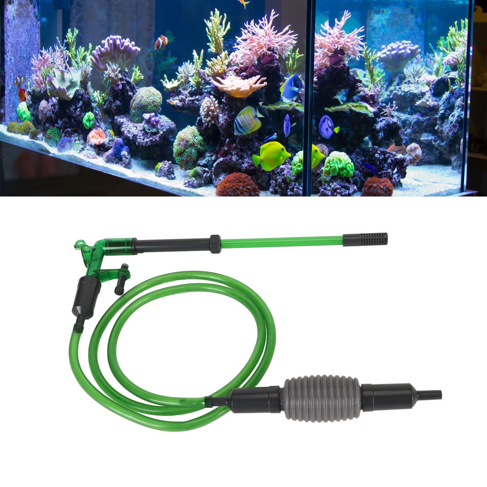 Fish Tank Odkurzacz syfonowy Zmieniacz wody w akwarium Bezpieczny, wydajny odkurzacz do syfonu z silnym ssaniem i odłączanym złączem do szklanych akwariów Plastik (S-600)